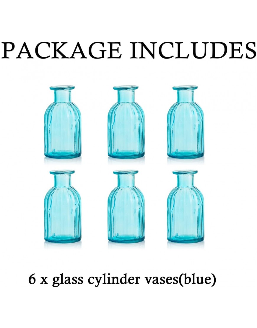Glass Cylinder Vases Stripe 6Pcs for Centerpieces Blue Bud Vases Decorative Glass Bottles Flower with Vase for Dining Table Home Wedding Decor