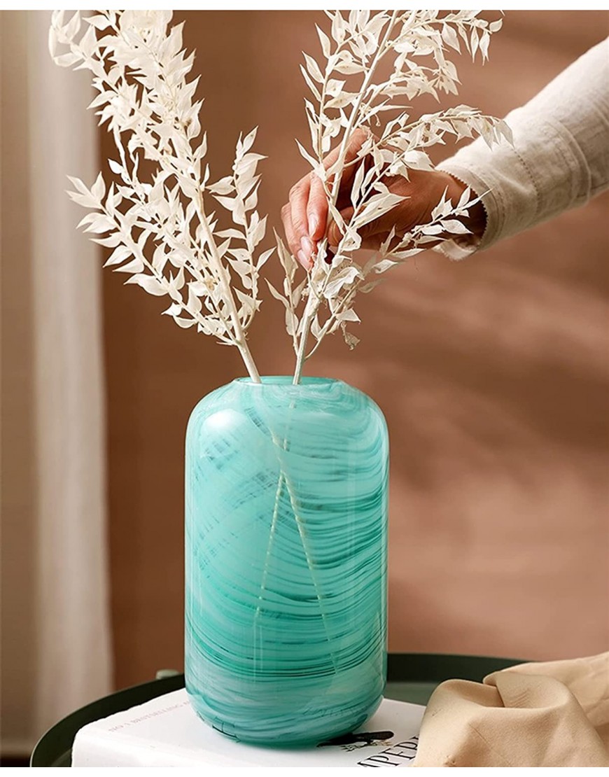 Glass Flower Vase Blue Hand Blown Glass Vase,Decorative Glass Vase for Home Decor,Modern Floral Vase for Living Room Centerpieces Tabletop Wedding