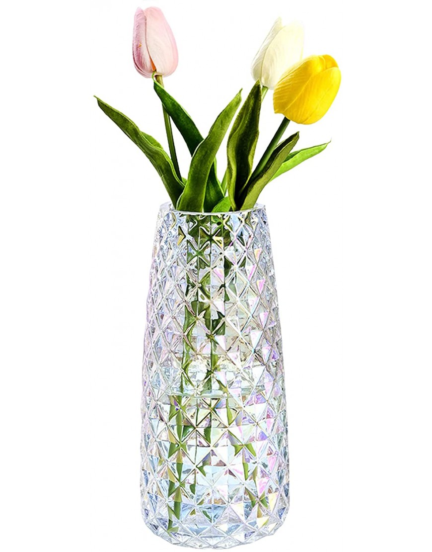 Glass Grid Plating Vase Clear Flower Vase Decorative for Home Office Wedding Holiday Party and Events Decoration