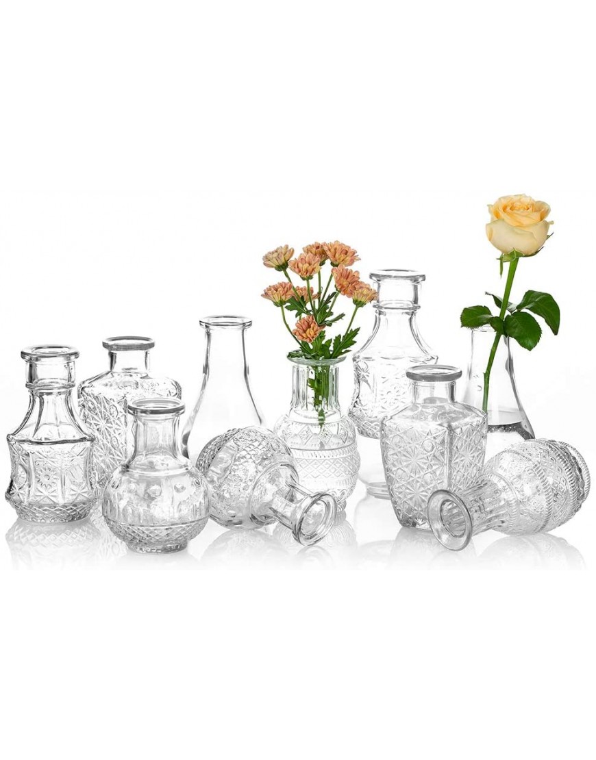Glass Single Bud Vase Set of 10 Decorative Rustic Flower Vases Small Mini Table Halloween Decorations Floral Vase Barcelona Style for Home Decor Centerpieces Events Vintage Look