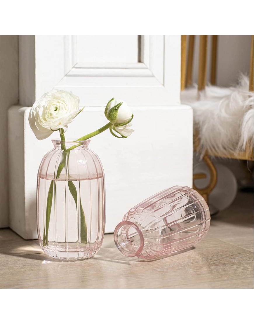 Glass Vase for Decor Pink Vase for Single Flowers Small Bud Flower Vase for Centerpieces Living Room Bedroom Desk ​Tabletop Placement and GiftSet of 2 Pink