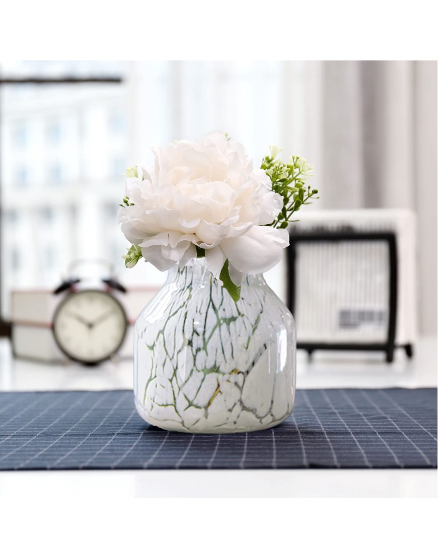Handblown Glass Vase Decorative Flower Vase with White Crackle Finish Stylish for Home Decor 6.3 inch 16cm Tall for Living Room Dining Tabletop Centerpiece Statement Office DecorationM- Crackle