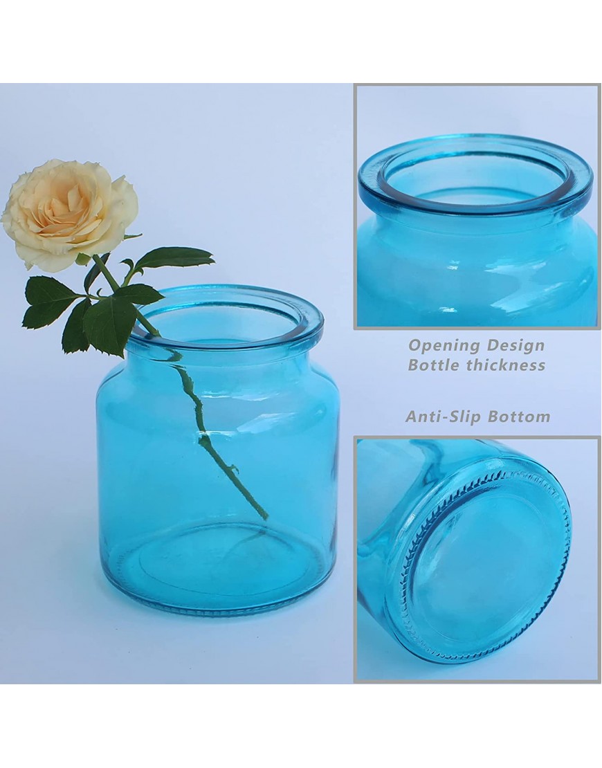HANIHUA 2 Sets Blue Glass Vase Small Bud Vase for Flowers Glass Bottles Round Vintage Glass Vase Home Decor for Living Room Decorations 3.9X 4.5