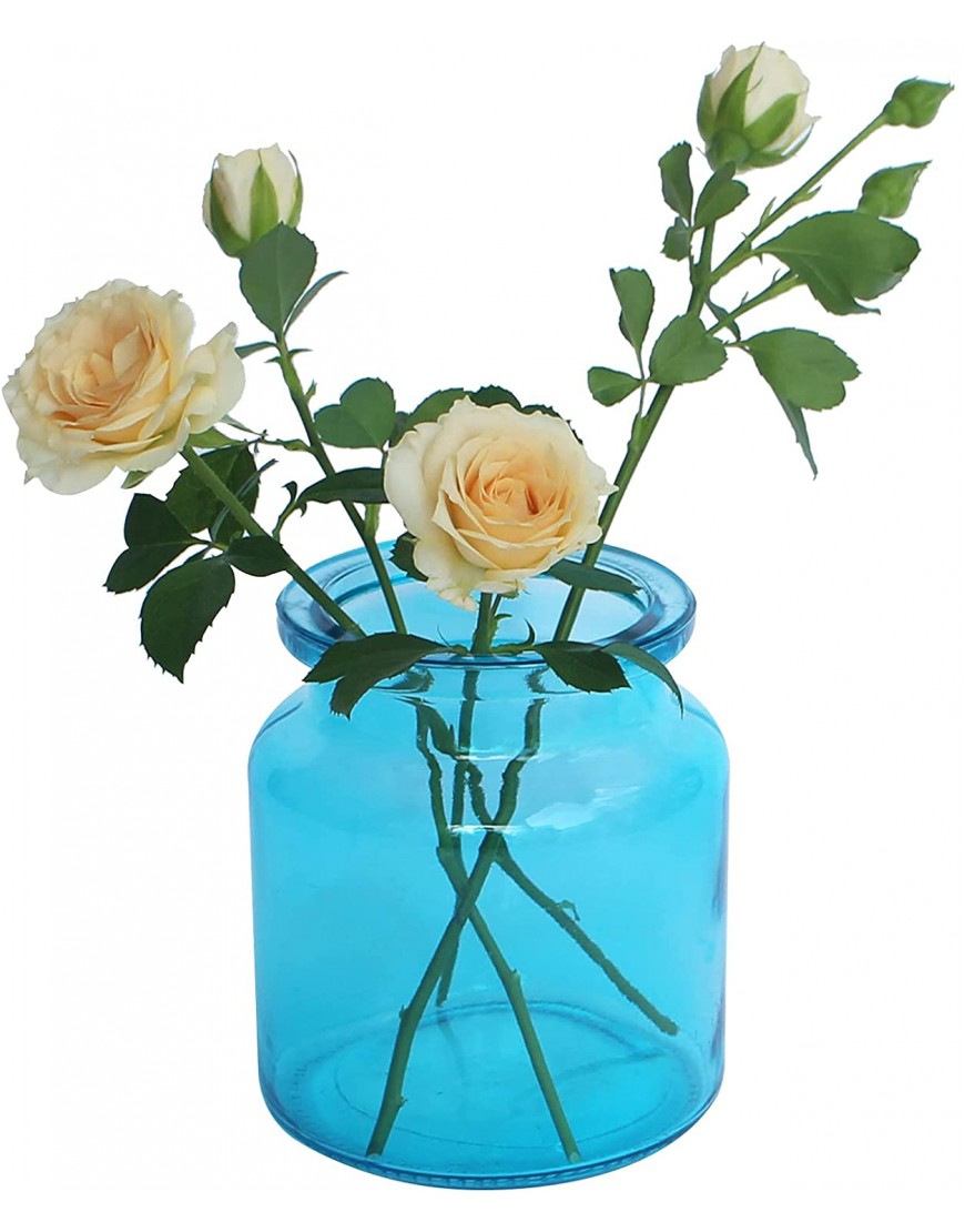 HANIHUA 2 Sets Blue Glass Vase Small Bud Vase for Flowers Glass Bottles Round Vintage Glass Vase Home Decor for Living Room Decorations 3.9"X 4.5"