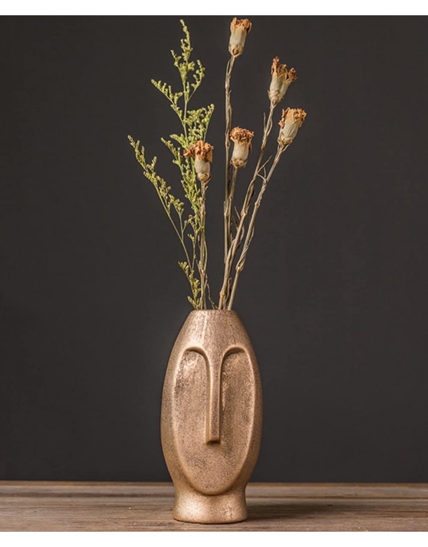 Hewory Face Vase Ceramic Abstract Sculpture Flower Vases Decorative Accent for Modern Home Decor Rustic Gold H-7.3in Not Include Flower