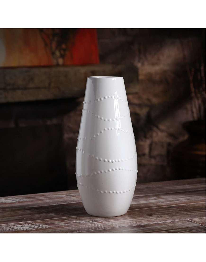 Hosley 12 Inch High White Textured Ceramic Vase Ideal Gift for Weddings Party Home Spa Settings Reiki O3