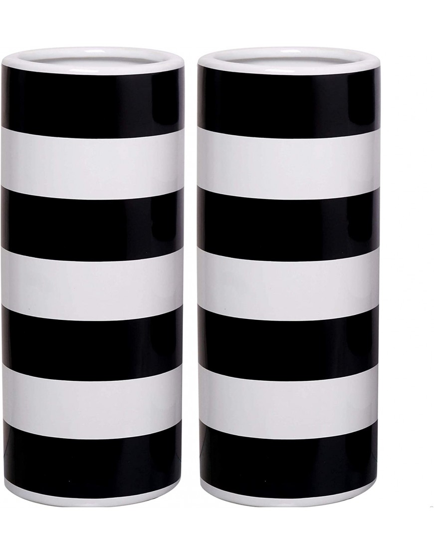 Hosley Set of 2 Large Black and White Stripe Ceramic Vase 10 Inch High. Ideal Floral Vase Gift for Wedding Special Occasion Home Office Dried Floral Arrangements O5