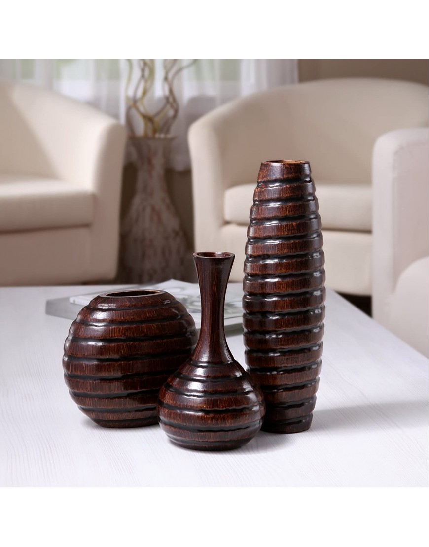 Hosley Set of 3 Carved Wood Vases Small 6 Inch Medium 8 Inch and Tall 12 Inch High Ideal Gift for Wedding and Use for Home or Office Decor Fireplace Floor Vases Spa Aromatherapy Settings O9