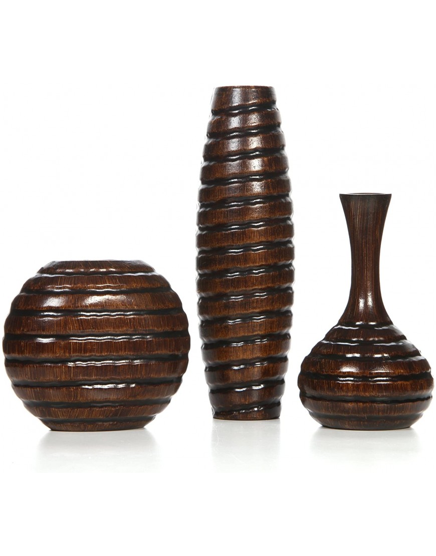 Hosley Set of 3 Carved Wood Vases Small 6 Inch Medium 8 Inch and Tall 12 Inch High Ideal Gift for Wedding and Use for Home or Office Decor Fireplace Floor Vases Spa Aromatherapy Settings O9