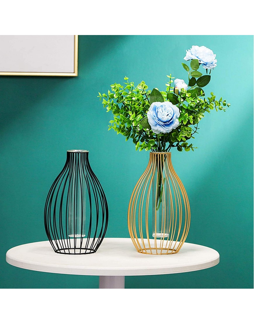 keebgyy Metal Rack Stand Clear Flower Vase Glass Vases Set Nordic Style Lantern Glass Iron Art Plant Containers for Office Home Wedding DecorateBlack