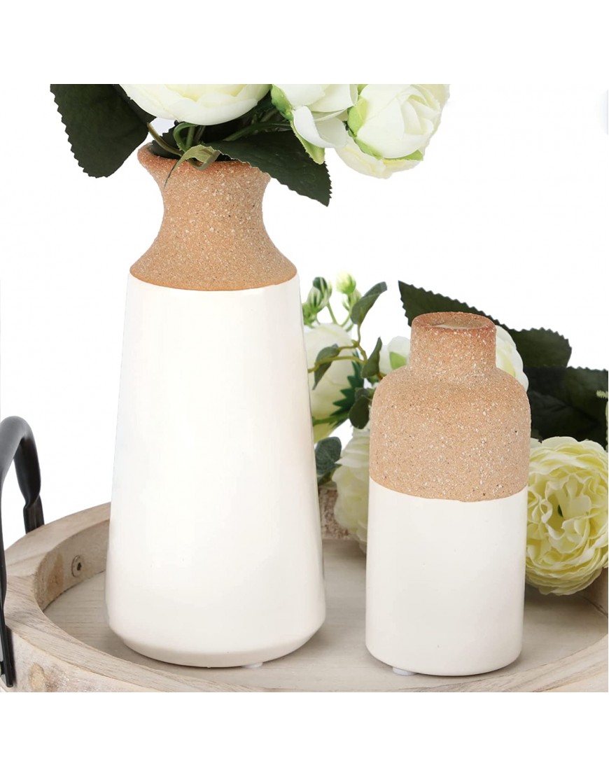 LiteViso Ceramic Rustic Farmhouse Vase Set for Home Decor Set of 2 Pottery Decorative Flower Vases White Sand Glaze Finish Boho Vases for Living Room Mantel Table Decoration 7.5 and 5 in