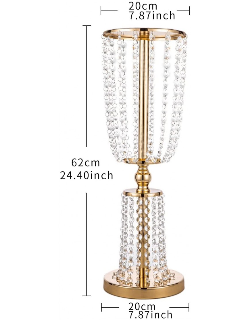 LoveCat 2 Pcs of Gold Wedding Centerpieces Flower Vases Tall Metal Centerpiece Vases Wedding Road-Leading Flower Stands 24.4inchs 62cm Home Décor Vases with 2-Tier Acrylic Crystal Strings