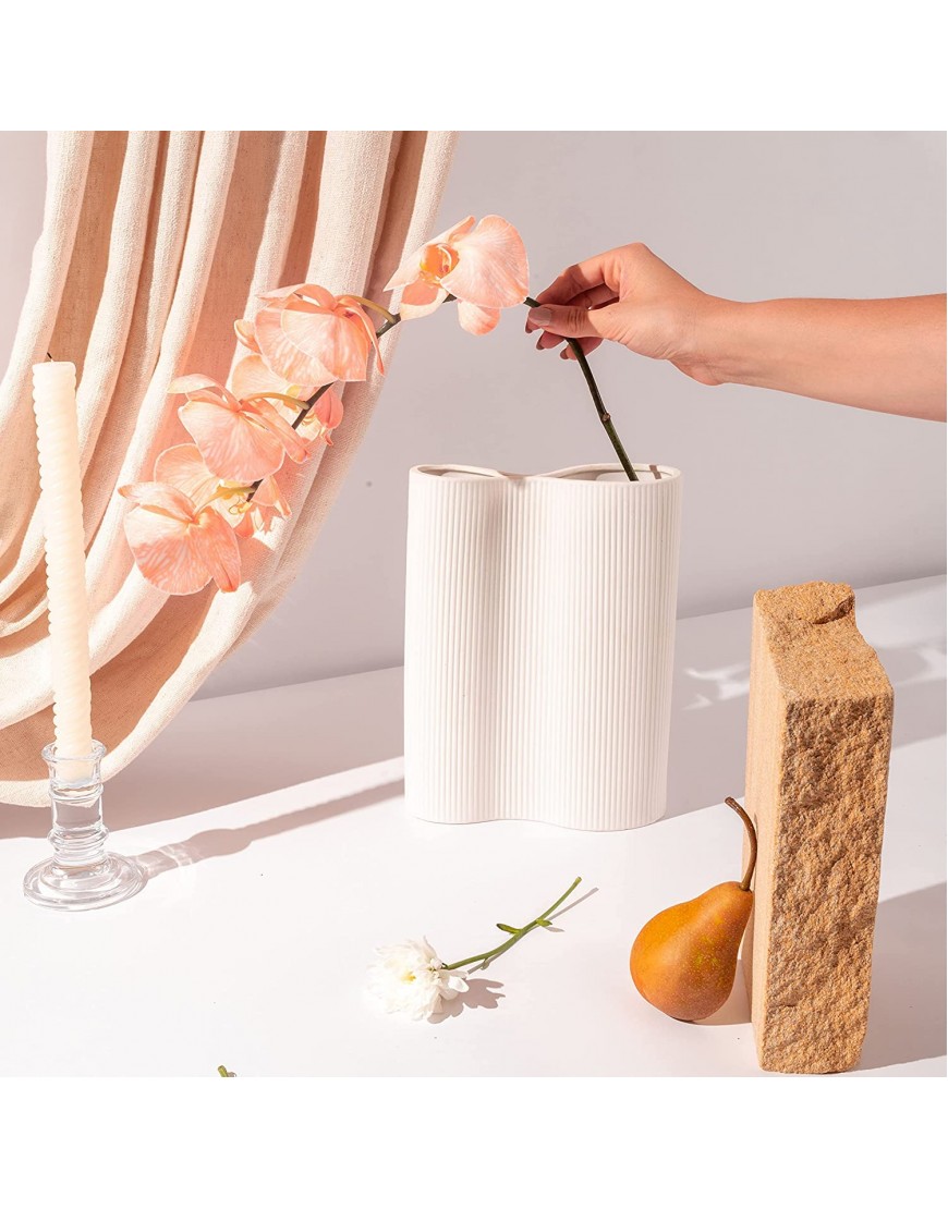 Luxe Infinity White Vase. 9” Tall Vase for Flowers. White Ceramic Vase for Home Decor. Pampas Grass Vase. Boho Vase. White Flower Vase for Decor. Modern Vase. Decorative Vase for Home Decor. Clay Vase