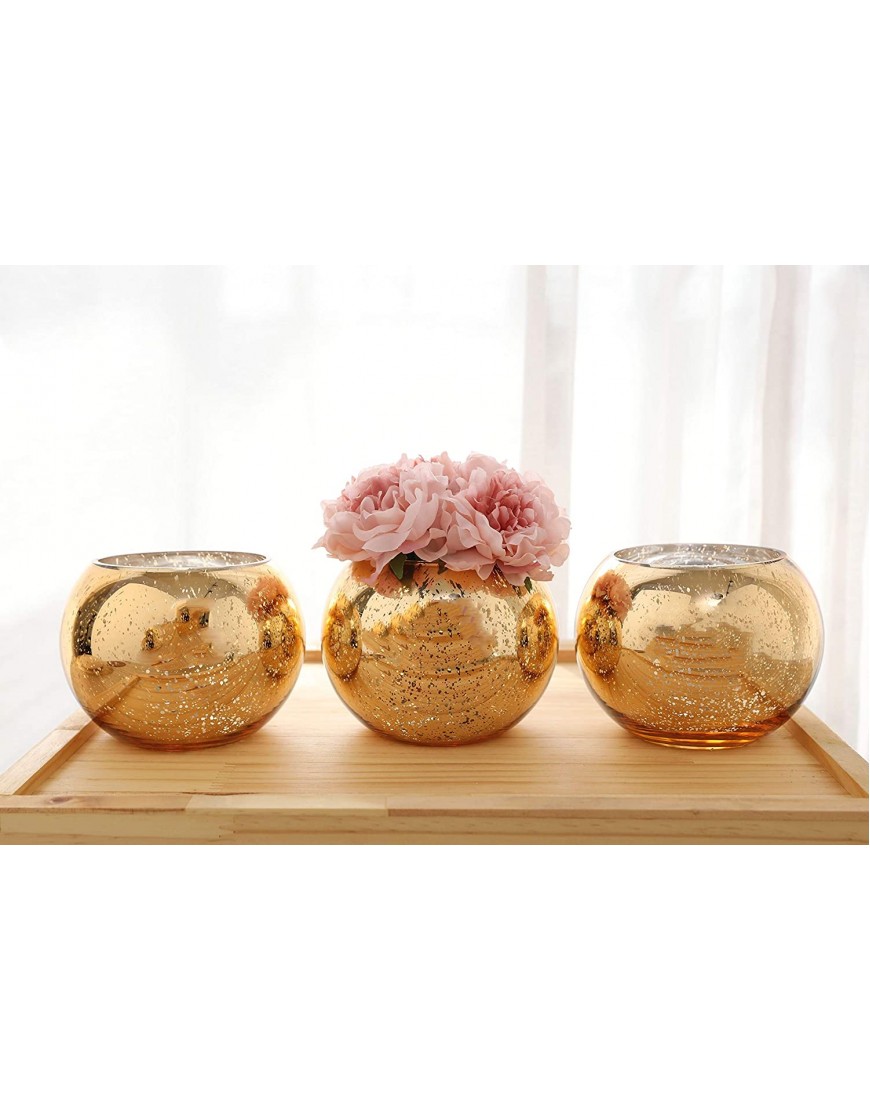 Lynnsdecor Set of 3 Bling Vase Round Golden Vase Silver Vase Rose Gold Vase Table Vase Party Vase Wedding Vase Centerpiece