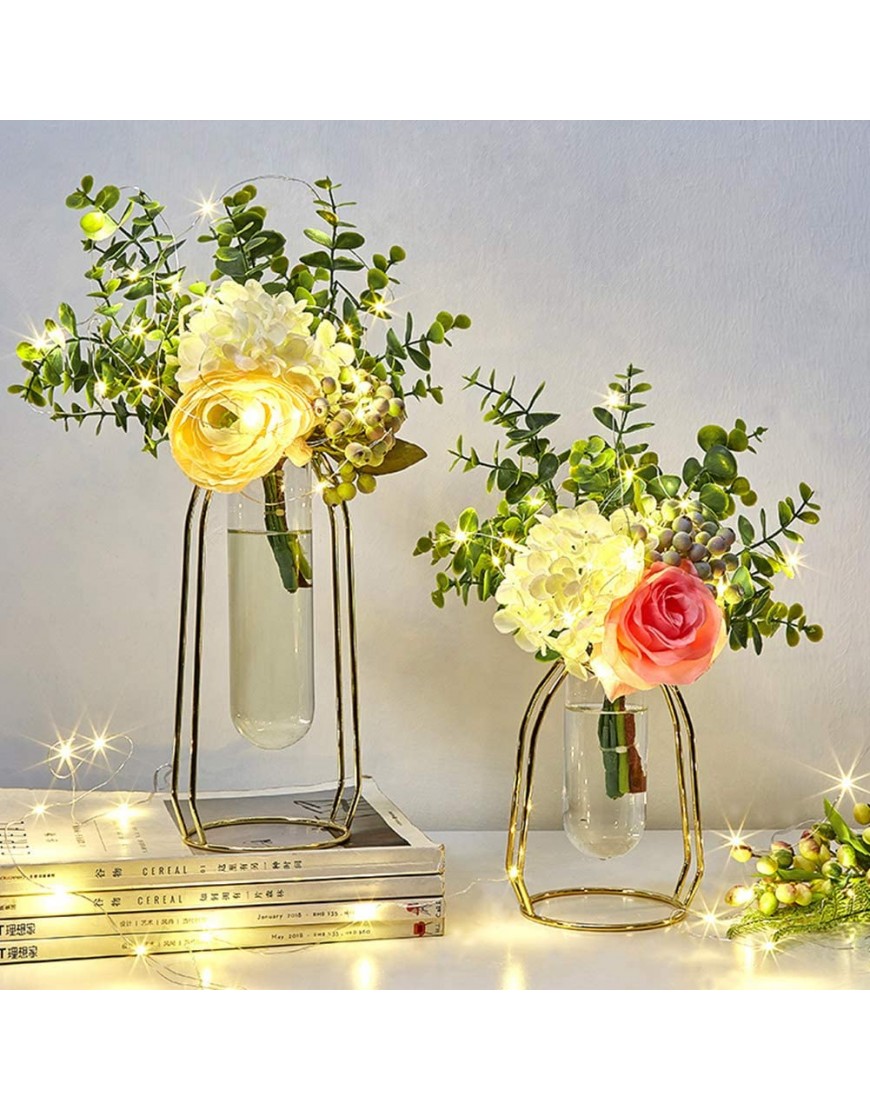 MARATTI 2 PcsS+L Flower Vases with Iron Art Frame Metal Geometric Flower Vase Clear Vase Decorative for Home Office Wedding Holiday Party Celebrate Gold Rose Gold Gold