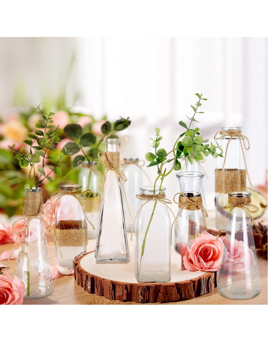 MDLUU Glass Bud Vase Decorative Glass Bottle with Rope Net Different Shapes for Wedding Centerpiece Party Home Decor Set of 10
