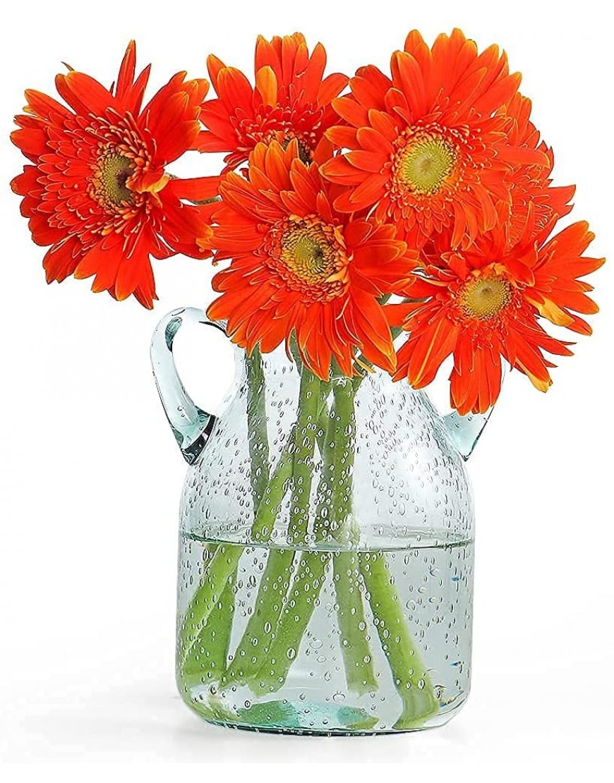 MDLUU Seeded Glass Vase 7 Tall Double Ear Flower Vase Handblown Vase Clear Decorative Vase for Dining Room Bedroom Bathroom Mantel