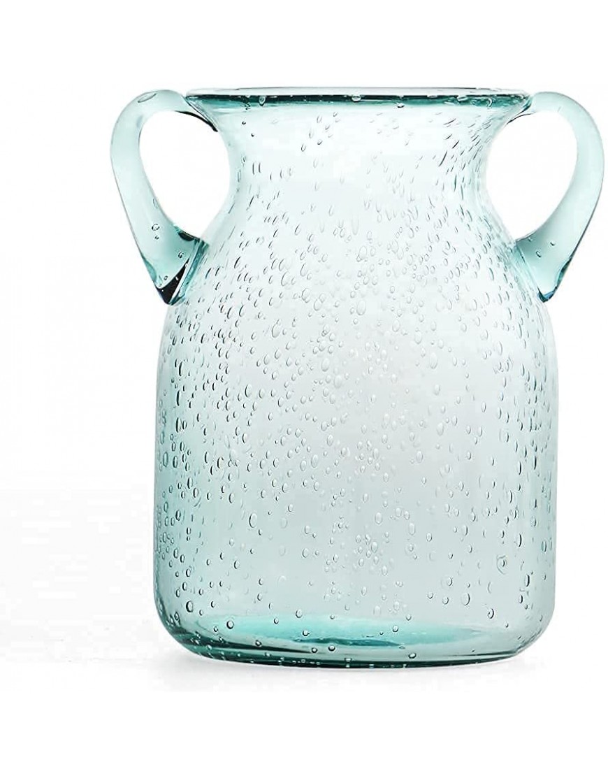 MDLUU Seeded Glass Vase 7" Tall Double Ear Flower Vase Handblown Vase Clear Decorative Vase for Dining Room Bedroom Bathroom Mantel