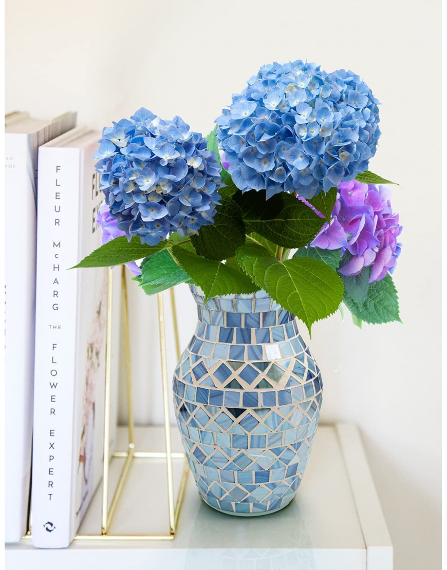 Mosaic Glass Flower Vase Decorative Vases for Home Decor Handmade Table Vases for Centerpieces Livingroom Bedroom Bookshelves Blue …