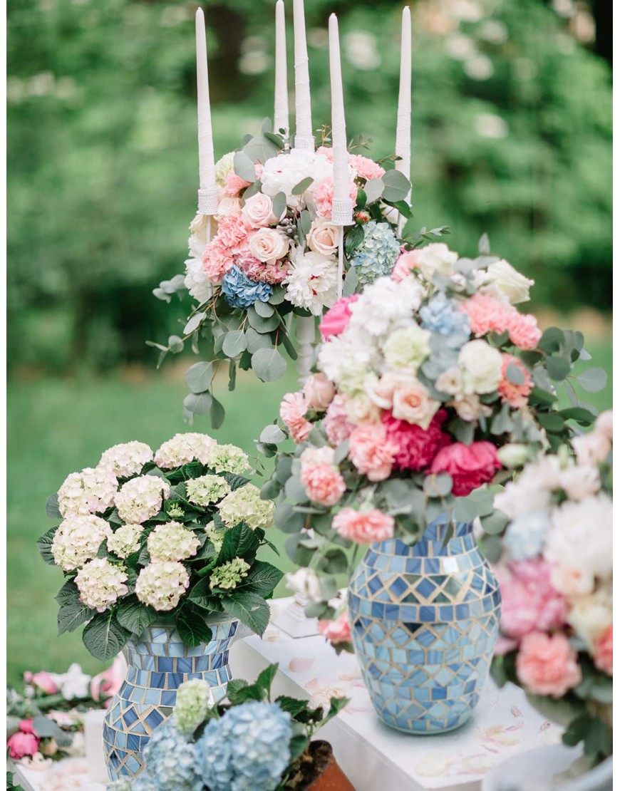 Mosaic Glass Flower Vase Decorative Vases for Home Decor Handmade Table Vases for Centerpieces Livingroom Bedroom Bookshelves Blue …