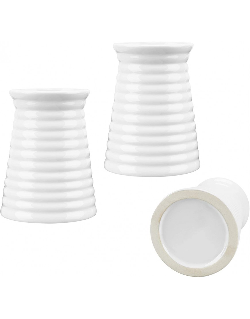 MyGift Small White Ceramic Vase with Tapered Ribbed Design Tabletop Bouquet Vases Set of 3