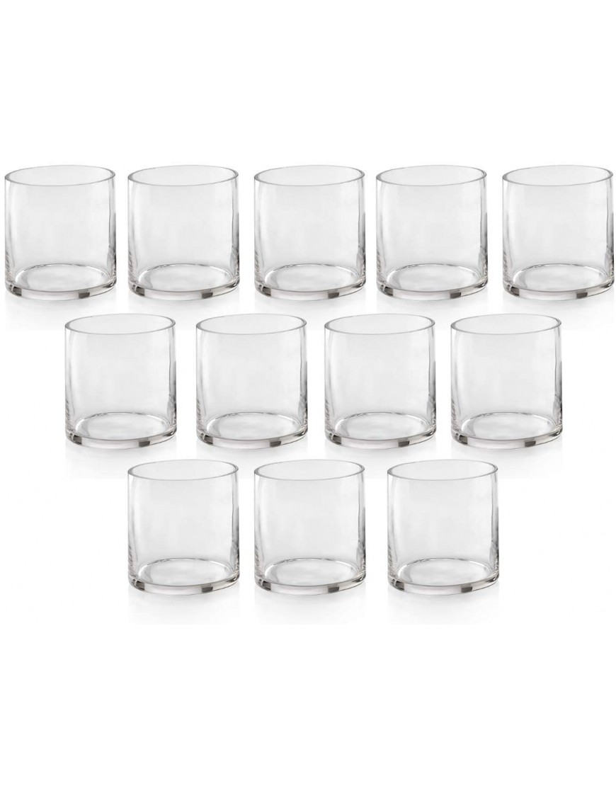 Set of 12 Glass Cylinder Vases 4 Inch Tall Multi-use: Pillar Candle Floating Candles Holders or Flower Vase – Perfect as a Wedding Centerpieces.