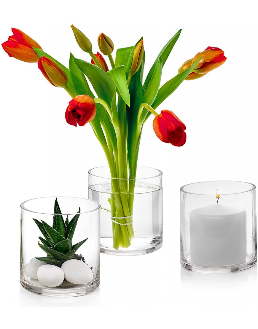 Set of 12 Glass Cylinder Vases 4 Inch Tall Multi-use: Pillar Candle Floating Candles Holders or Flower Vase – Perfect as a Wedding Centerpieces.