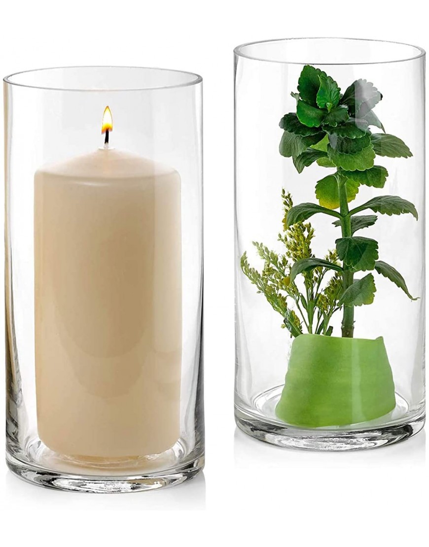 Set of 2 Glass Cylinder Vases 8 Inch Tall X 5 Inch Round Multi-use: Pillar Candle Floating Candles Holders or Flower Vase – Perfect as a Wedding Centerpieces.