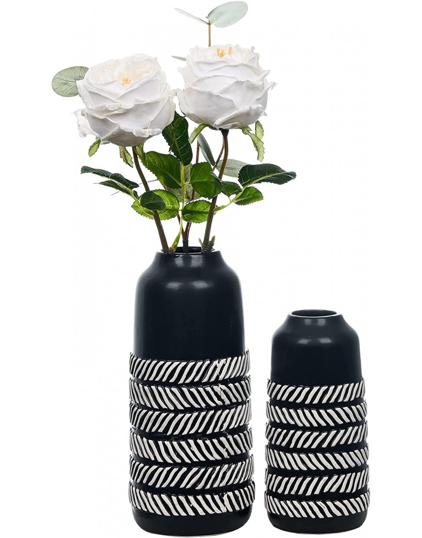 TERESA'S COLLECTIONS Ceramic Black Vase Rustic Tribal Decorative Vases for Home Decor Living Room Table Shelf Decorations 10 inch Set of 2