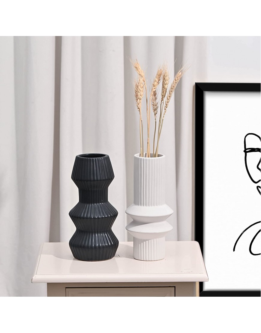 TERESA'S COLLECTIONS Ceramic Modern Vase for Home Decor Black and White Cylinder Geometric Decorative Vases for Living Room Mantel Table Shelf Office Decoration 8 inch Set of 2
