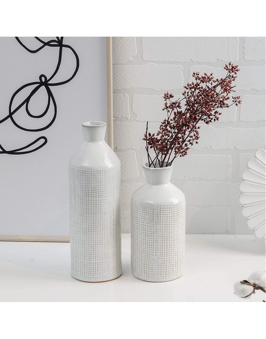 TERESA'S COLLECTIONS Ceramic White Vases for Home Decor Distressed Decorative Vase Modern Rustic Small Vase for Living Room Mantel Table Decoration Set of 2 10 inch