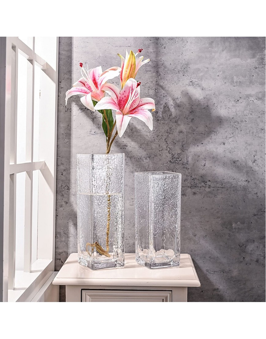 TERESA'S COLLECTIONS Modern Tall Glass Vase for Flower Set of 2 Large Clear Vases for Home Decor Thickened Square Vase for Centerpiece Dining Table Living Room Decoration H11.4 9.4