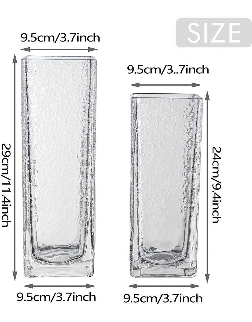 TERESA'S COLLECTIONS Modern Tall Glass Vase for Flower Set of 2 Large Clear Vases for Home Decor Thickened Square Vase for Centerpiece Dining Table Living Room Decoration H11.4 9.4