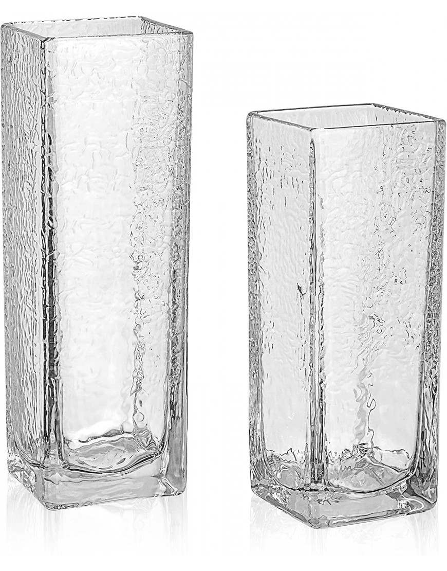 TERESA'S COLLECTIONS Modern Tall Glass Vase for Flower  Set of 2 Large Clear Vases for Home Decor Thickened Square Vase for Centerpiece Dining Table Living Room Decoration H11.4 9.4"