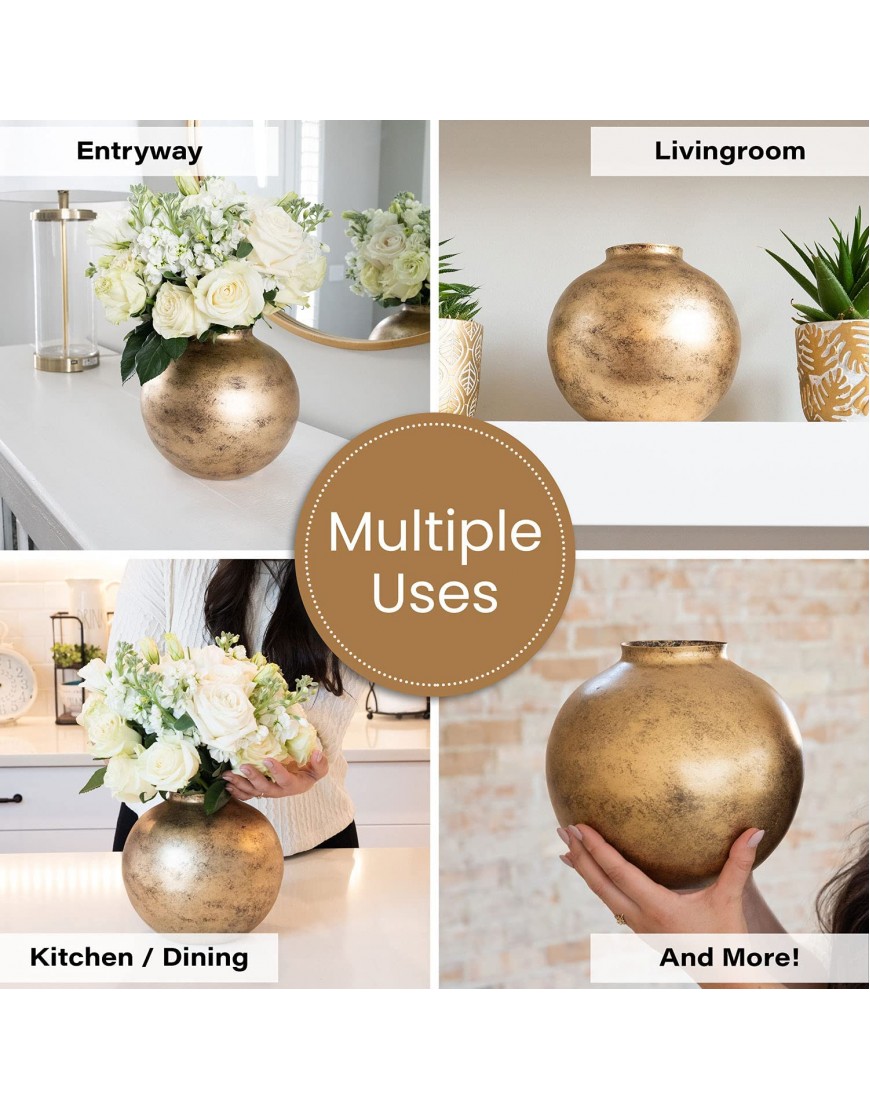 Walbrook Gold Flower Vase for Gold Decor Round Gold Vase in Antique Finish Metal Ideal as Flower Vases for. Luxury Vases for Flowers and Gold Accent Decor Use with Fresh or Dried Flowers