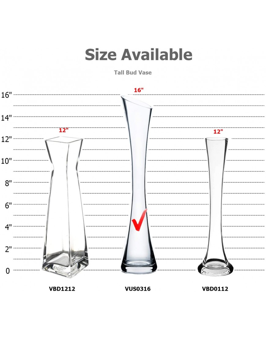 WGV Maria Bud Vase Width 3 Height 15.75 Clear Tall Slant Cut Opening Gathering Concaved Glass Floral Container Centerpiece for Wedding Party Event Home Office Decor 1 Piece