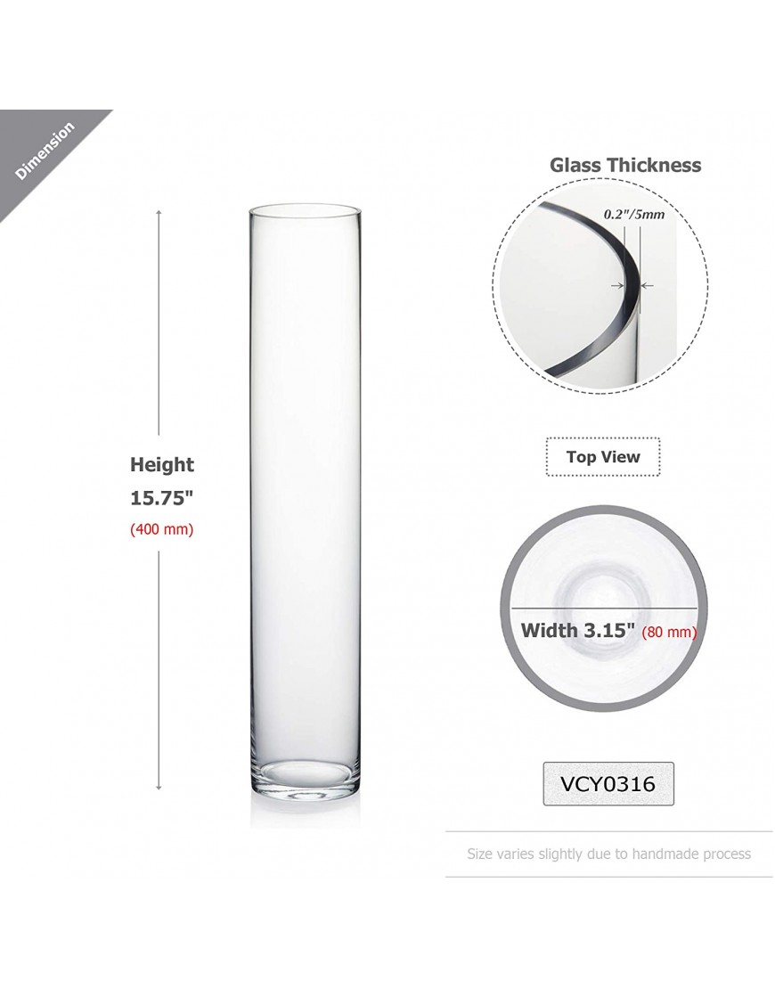 WGV Tall Cylinder Glass Vase 3 W x 16 H [Multiple Sizes Choices] Clear Bud Candle Holder Planter Terrarium for Wedding Party Flower Vase Centerpieces Home Accent Decor 1 Piece