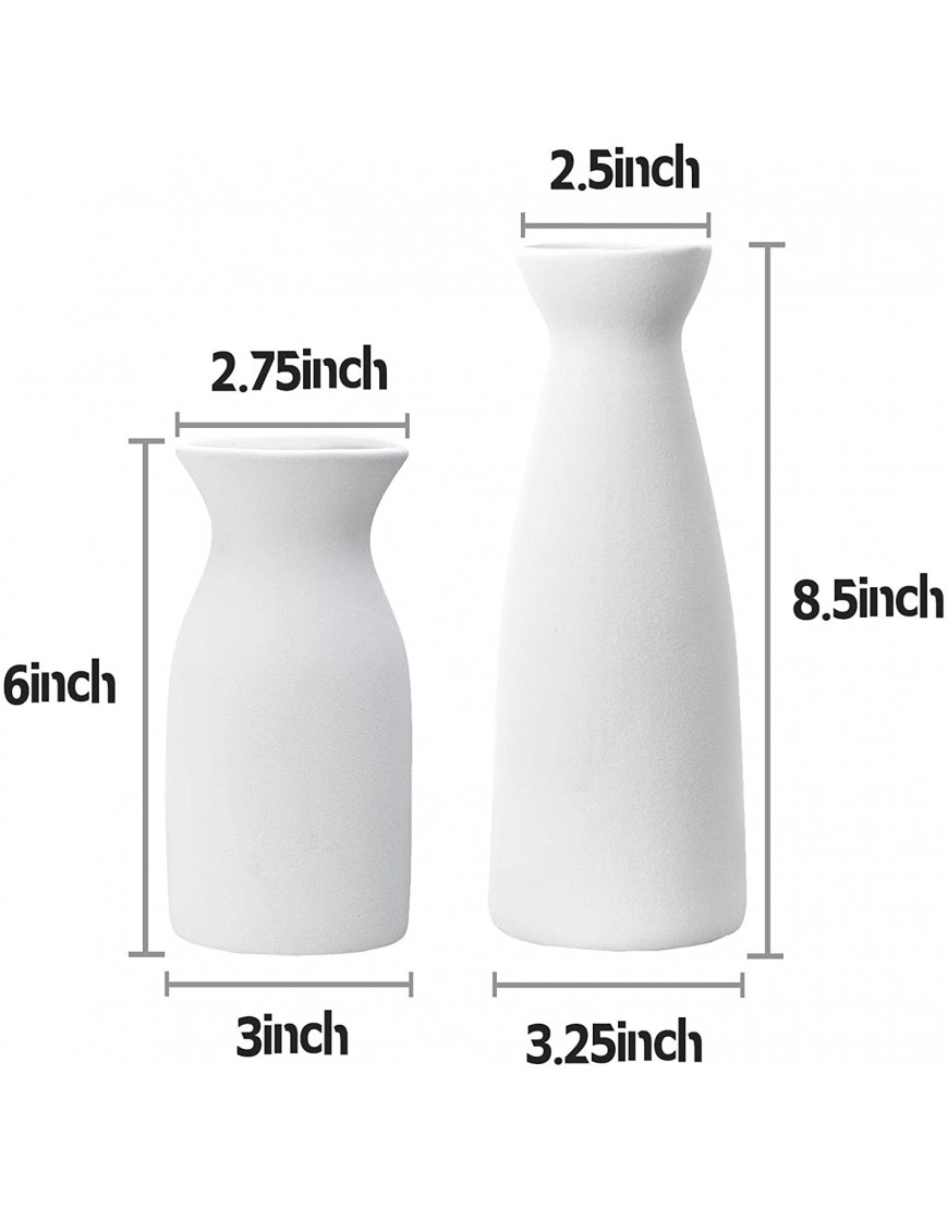 White Boho Vases for Pampas Grass Set of 2 Minimalism Home Decor Matte Ceramic Opaque Small Vase…