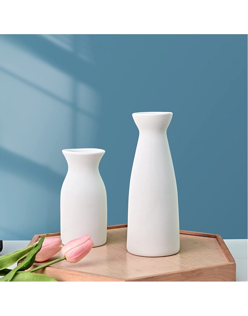 White Boho Vases for Pampas Grass Set of 2 Minimalism Home Decor Matte Ceramic Opaque Small Vase…