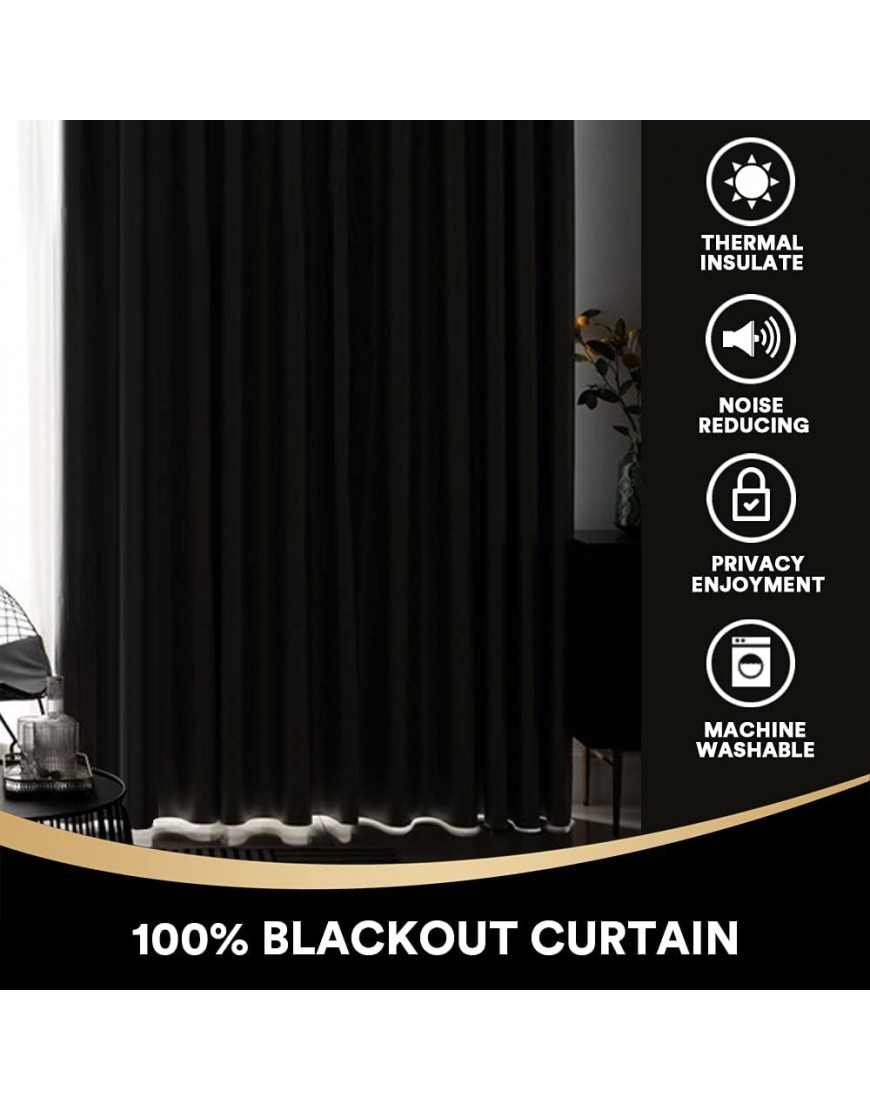 100% Blackout Curtains for Bedroom 63 Length Thermal Insulated Full Light Blocking Curtain Drapes with Black Liner Noise Reducing Draping Durable Grommet Curtains 2 Panels 52x63 inch Stone Blue