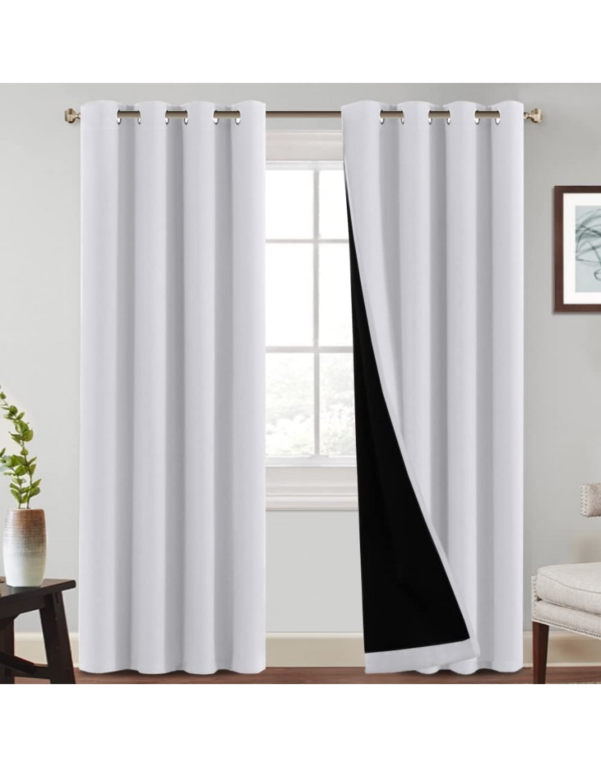 100% Blackout Curtains for Bedroom 84 Length Thermal Insulated Full Light Blocking Curtain Drapes with Black Liner Noise Reducing Draping Durable Grommet Curtains 2 Panels 52x84 inch Greyish White