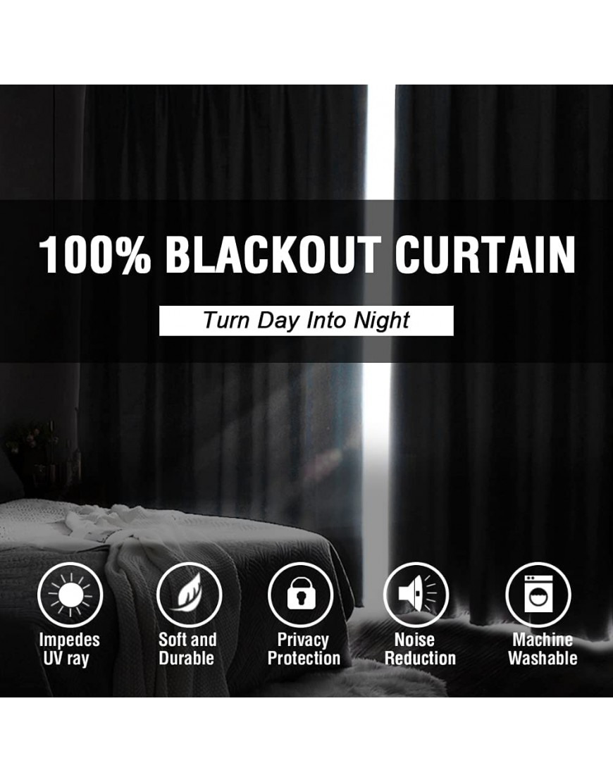 100% Blackout Curtains for Bedroom Thermal Insulated Blackout Curtains 84 inch Length Heat and Full Light Blocking Curtains Window Drapes for Living Room with Black Liner 2 Panels Set Grey