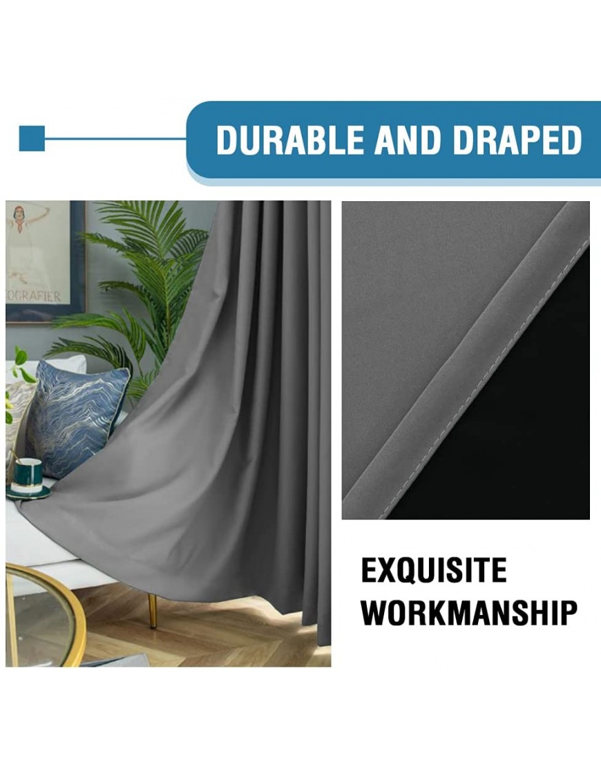 100% Blackout Curtains for Bedroom Thermal Insulated Blackout Curtains 84 inch Length Heat and Full Light Blocking Curtains Window Drapes for Living Room with Black Liner 2 Panels Set Grey