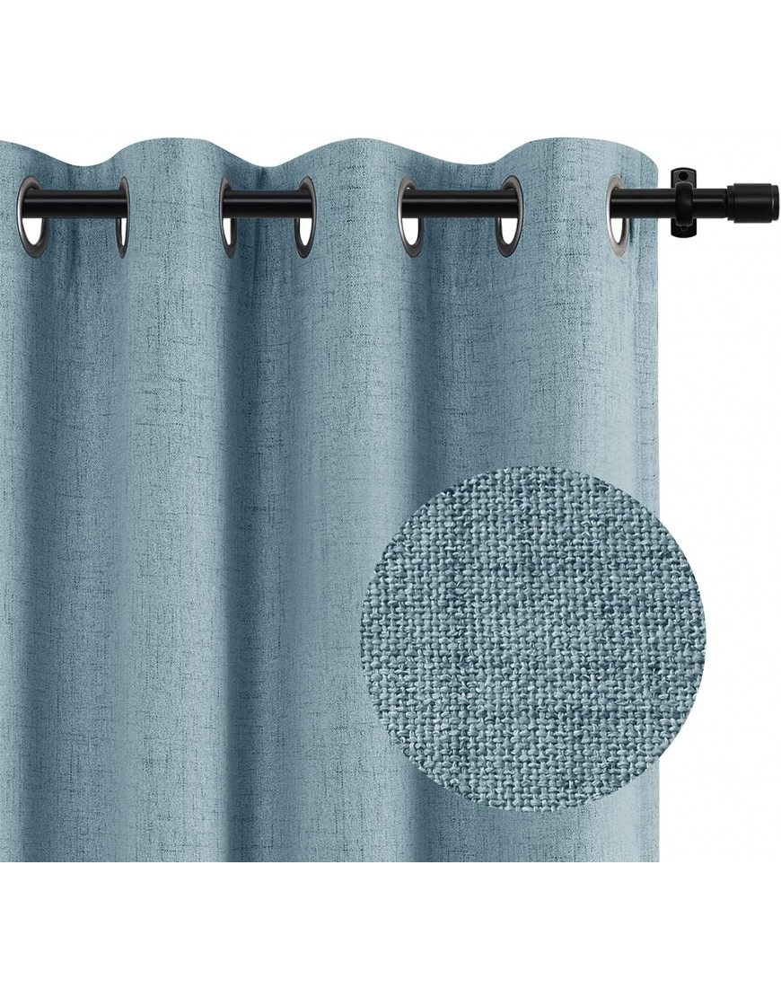 100% Blackout Shield Sliding Door Curtains Linen Textured Look Grommet Curtains with Blackout Liner Thermal Insulated Blackout Curtains Extra Wide Patio Door Curtains 50" x 108" Blue