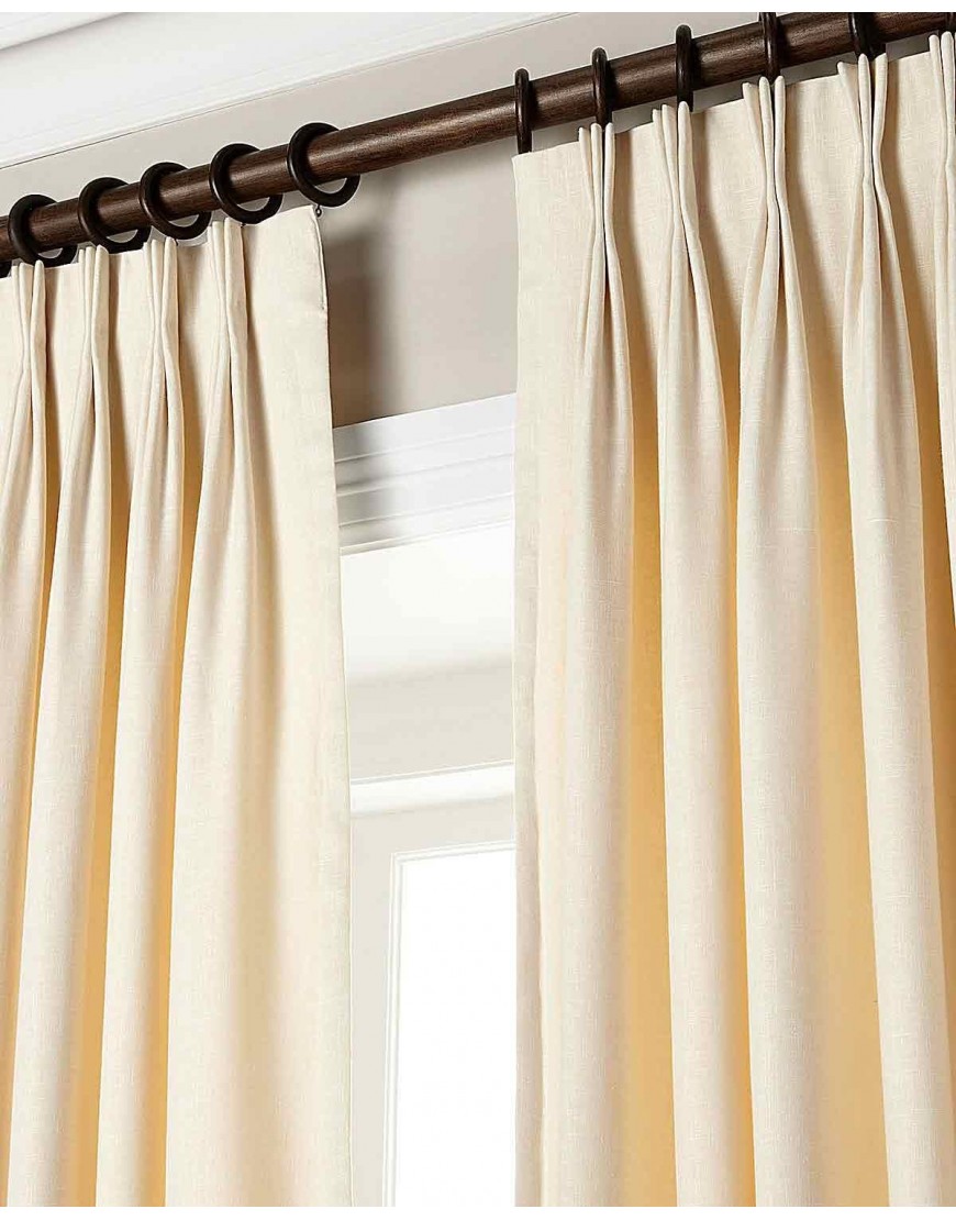 100% Linen pinch pleated lined window curtain panel Drape Ivory 27W X 108L