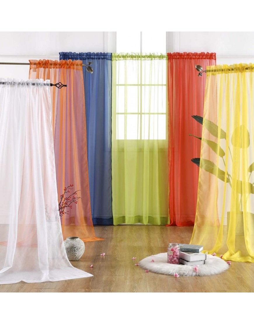 6 Piece Rainbow Sheer Window Panel Colorful Backdrop Bright Curtains Set for Playroom Nurseries Bedroom & More Lime Orange Red White Bright Yellow Navy Drapes 84 Long