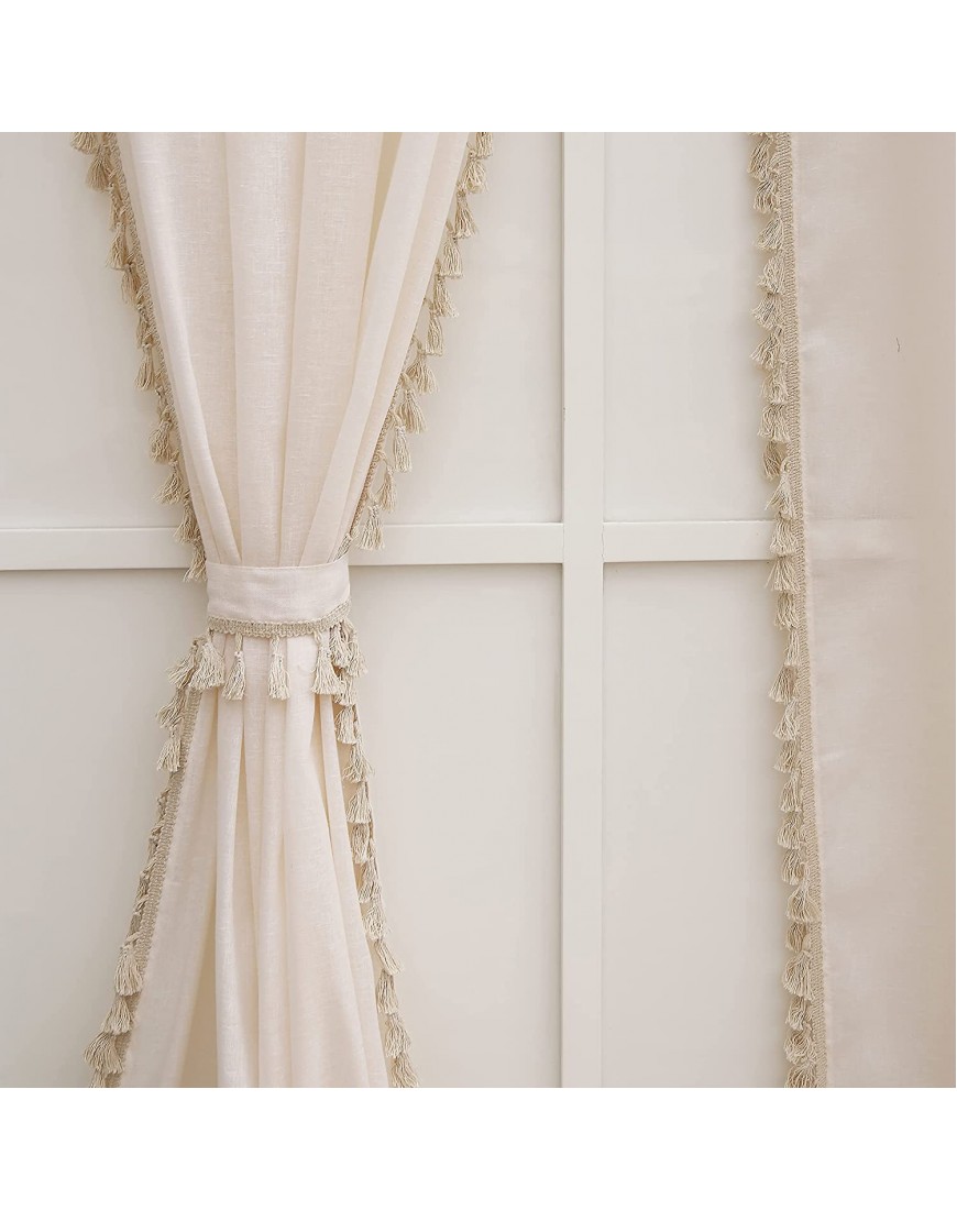 ARiANA Cream Sheer Curtain Semi Transparent Boho Tassel Grommet Door Drapes for Living Room Bedroom 54 x 84 Inch Long Set of 1 Panel