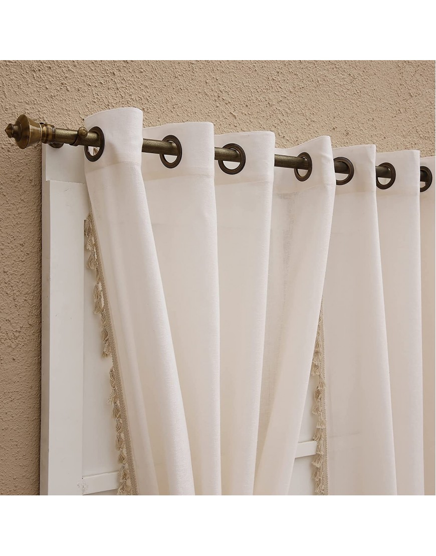 ARiANA Cream Sheer Curtain Semi Transparent Boho Tassel Grommet Door Drapes for Living Room Bedroom 54 x 84 Inch Long Set of 1 Panel