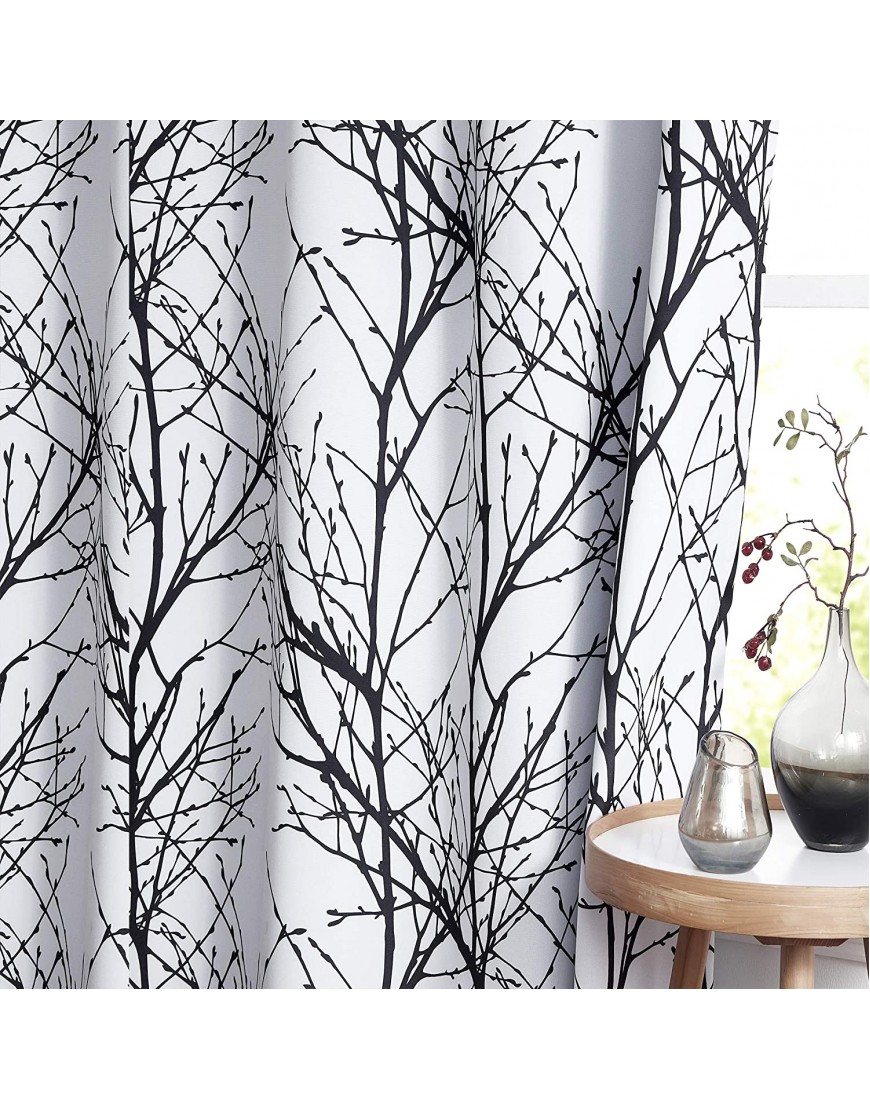 Black Branch Window Curtain Panels 96 inch Long Thermal Insulated White Tree Branch Curtain Drapes with Grey Curtain Liner for Bedroom Living Room 50" w x 2 Pcs Grommet Top