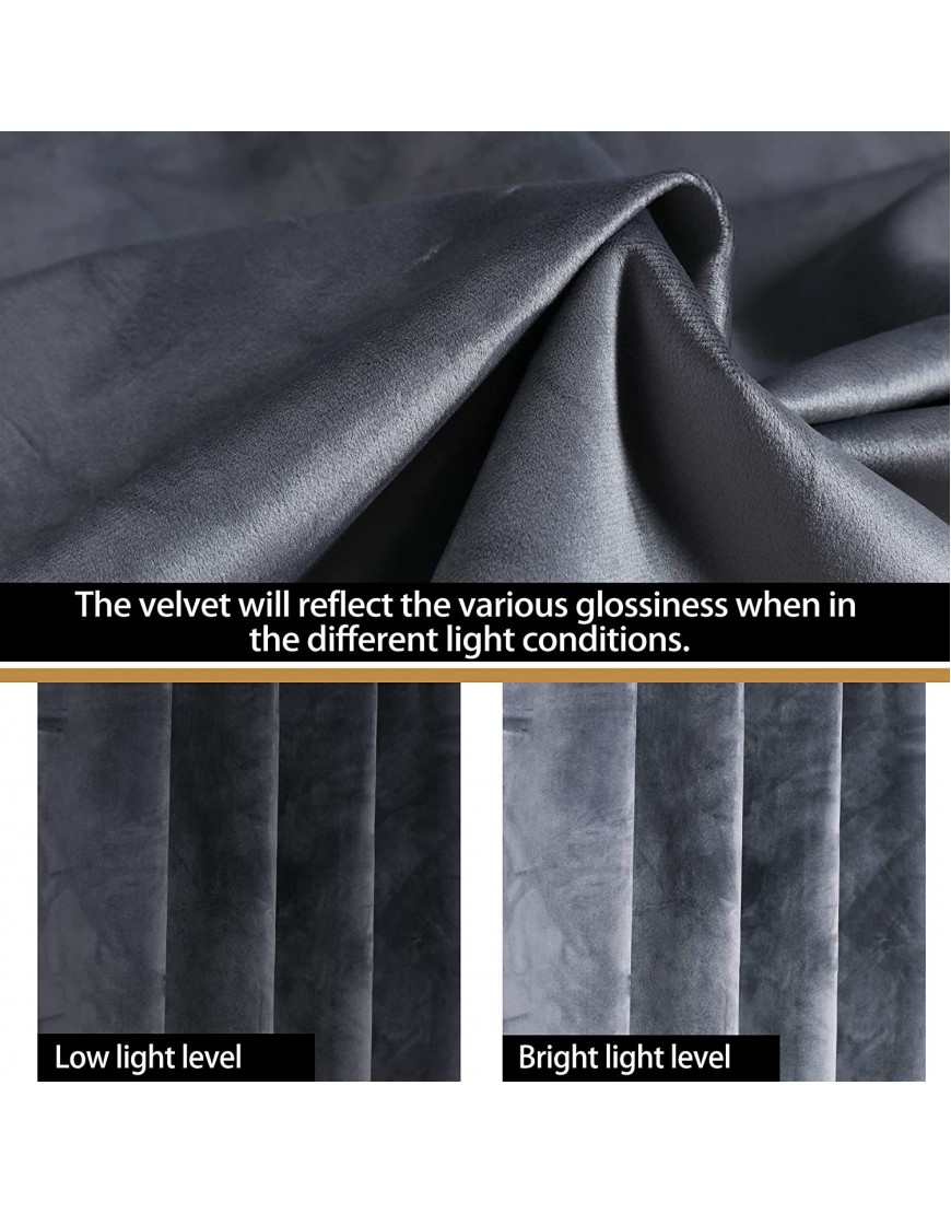 BONZER 100% Blackout Curtains for Bedroom Premium Thick Velvet Curtains 84 Inches Long Thermal Insulated Energy Saving Sun Light Blocking Grommet Window Drapes for Living Room 2 Panels Soft Grey